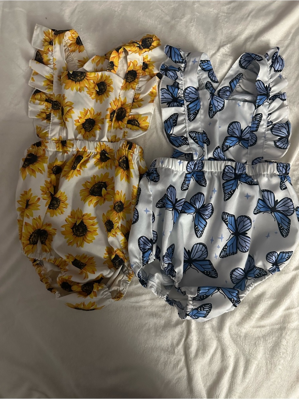 Sunflower & Blue Butterfly Baby Rompers - Set of 2